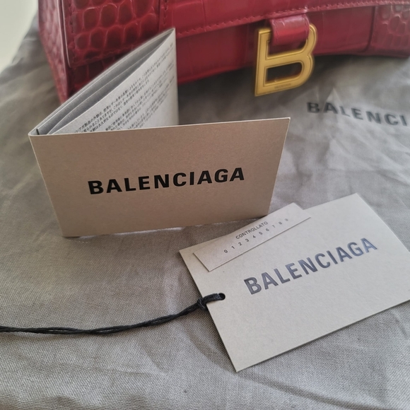 🎉LIKE NEW BALENCIAGA HOURGLASS SMALL HANDBAG CROCODILE EMBOSSED IN DARK RED - Picture 14 of 16